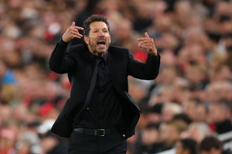 Atletico Madrid coach Diego Simeone reacts against Liverpool